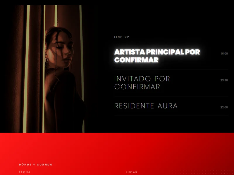 Line-up del evento con horarios, editable desde el panel